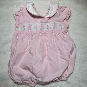 Pink Baby Romper with Floral Embroidery